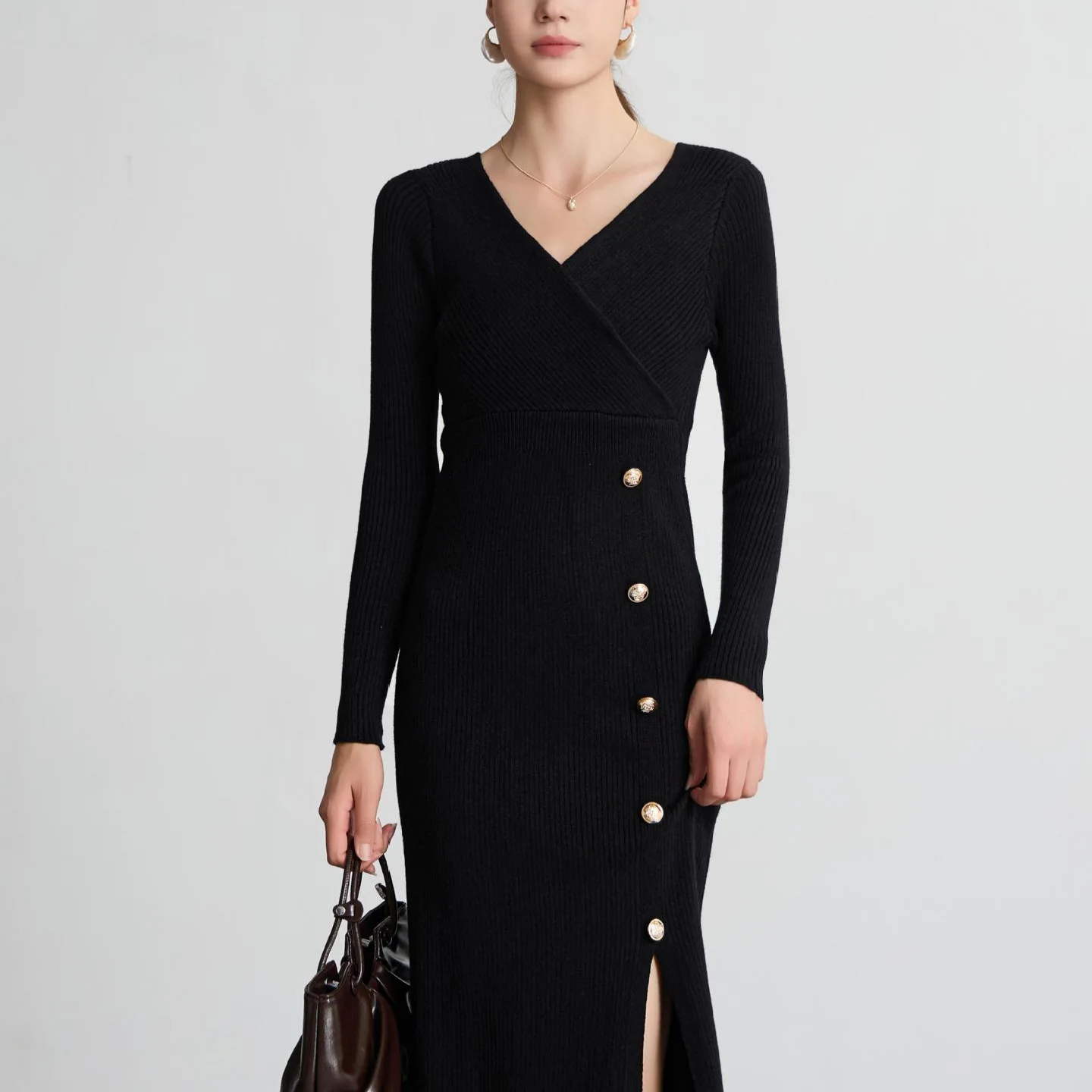 

Осенне-зимнее платье для женщин с v-образным вырезом, средний и длинный стиль, свитер, юбка, плотно облегающая трикотажная мода с вентиляционным отверстием