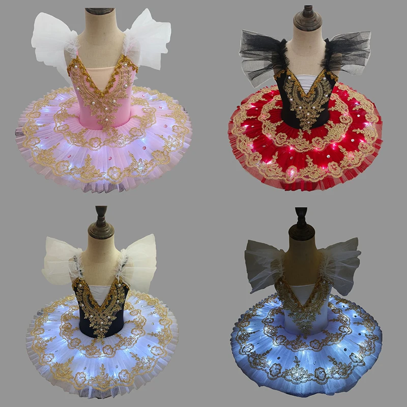 Tutu Ballet Led Light Swan Lake Ballerina Pancake Tutu Girl Women Adult Child Ballet Dress Kids Dance Costumes Tutu Led Ballet