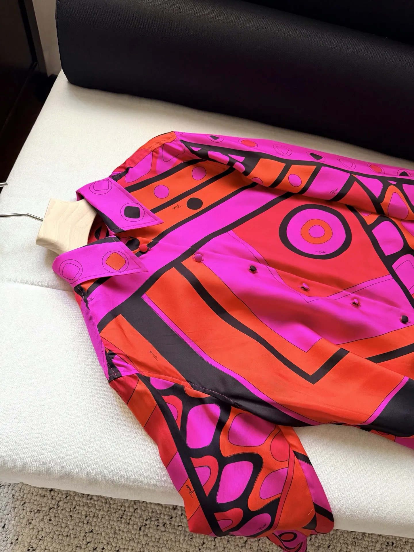 

Women Purple Red Marble Pattern Printed Silk Shirt Turn-Down Collar Single Breasted Top