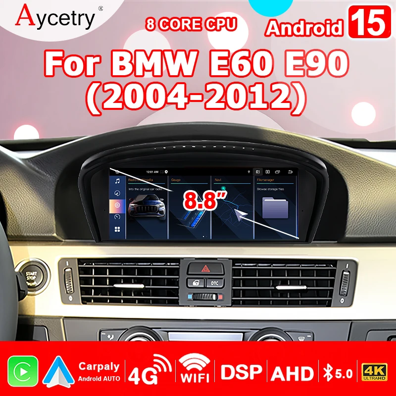 Autoradio con CarPlay Wireless Android 15 Auto Schermo 8,8' PER BMW Serie 5 E60 E61 E63 E64 Serie 3 E90 E91 E92 E93 M3 2 DIN Autoradio Stereo Lettore Multimediale GPS Bluetooth WIFI 4G LTE