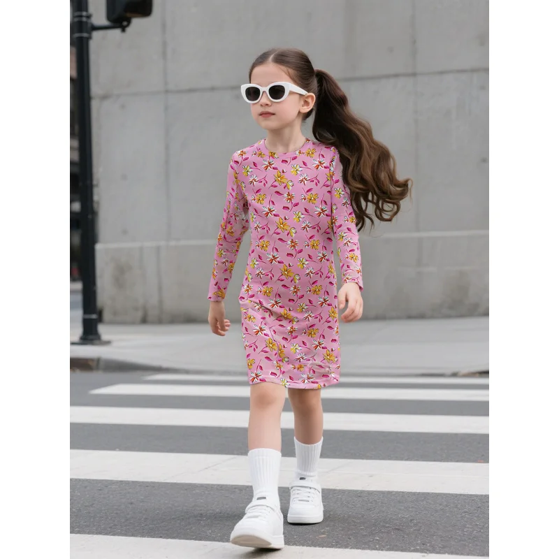 

Hot-selling 2025 New Products, Fashion Trend Casual Girls, Long-sleeved Floral Print Children's Dress