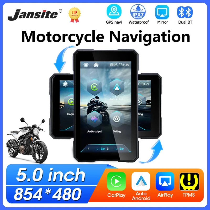 

5 inch Motorcycle Touch Screen Wireless CarPlay Android Auto Portable Digital Moto Dashboard GPS Navigation IPX7 Waterproof