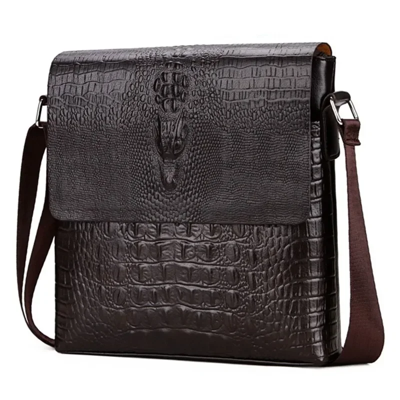 Vintage Crocodile Pattern PU Leather Shoulder Bag for Men