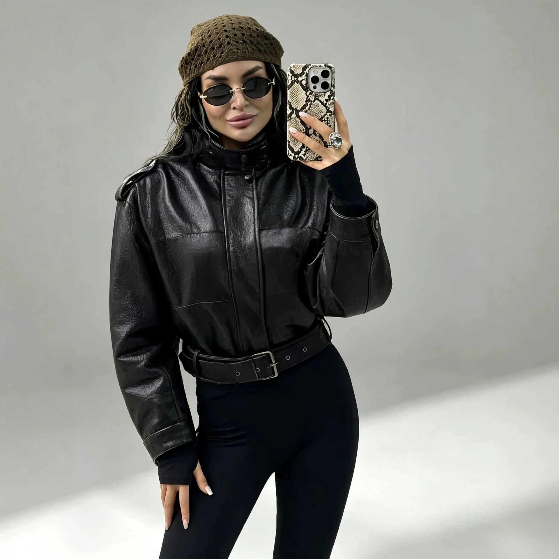 Multifunctional Short Motorcycle-style Leather Jacket For Women, Perfect. For Fall. And Winter! This New Style Features A Stand-