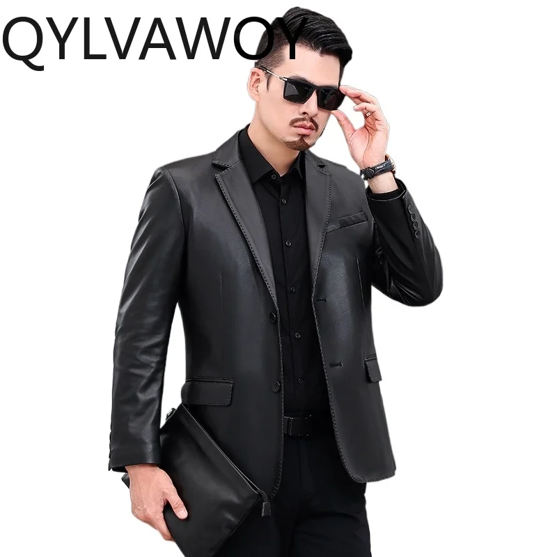 QYLVAWOY Real Leather Jackets Man Sheepskin Men Suit Jacket Notched Lapel Blazer Jacket for Man Leather Coat Large Size Chaqueta