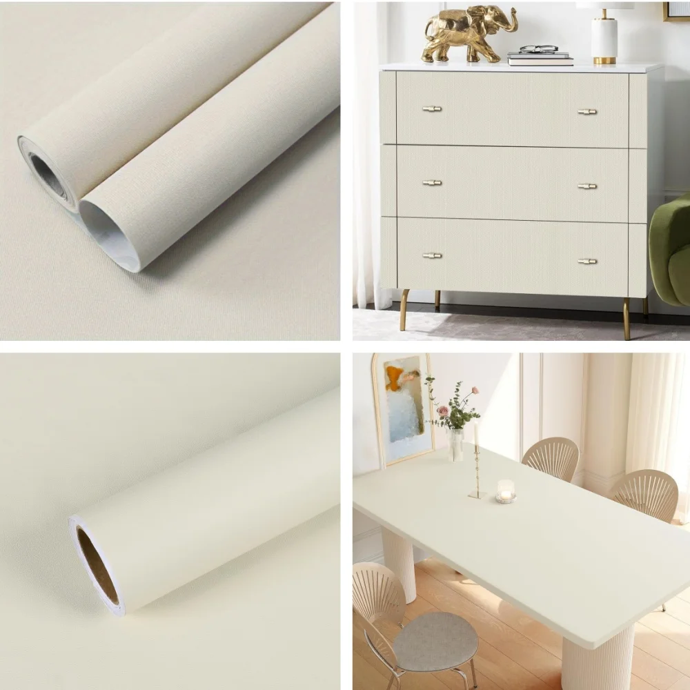 

Cream Color Self-adhesive Wallpaper PVC Contact Paper Bedroom Living Room Bathroom Home Decor Kitchen Furniture Update Sticker