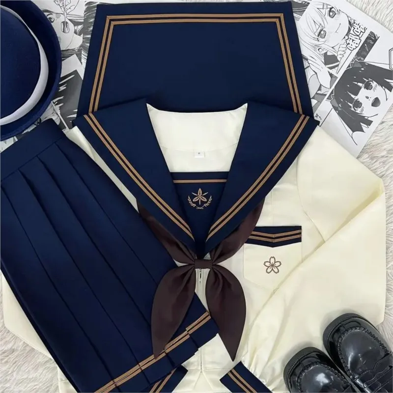 Japanese Schoolgirls School Uniform Dress Cosplay Costume Japan Anime Girl Lady Lolita Sailor Top Tie Pleated Skirt Outfit XS-XL