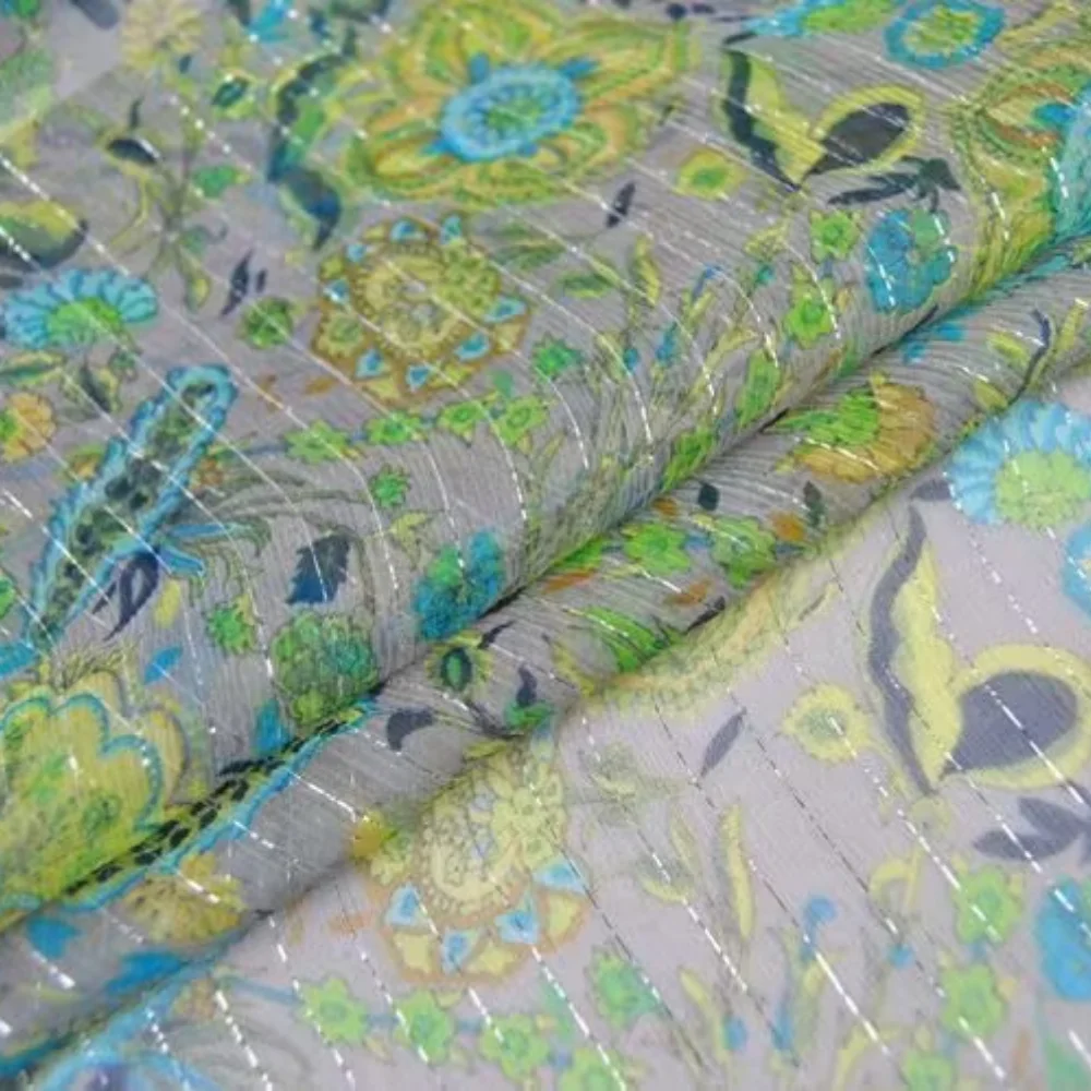 FLoral Paisley Comfortable Natural Breathable Attractive Good Material Silk Crinkle Chiffon Metallic Fabric for Lady Dress Veil