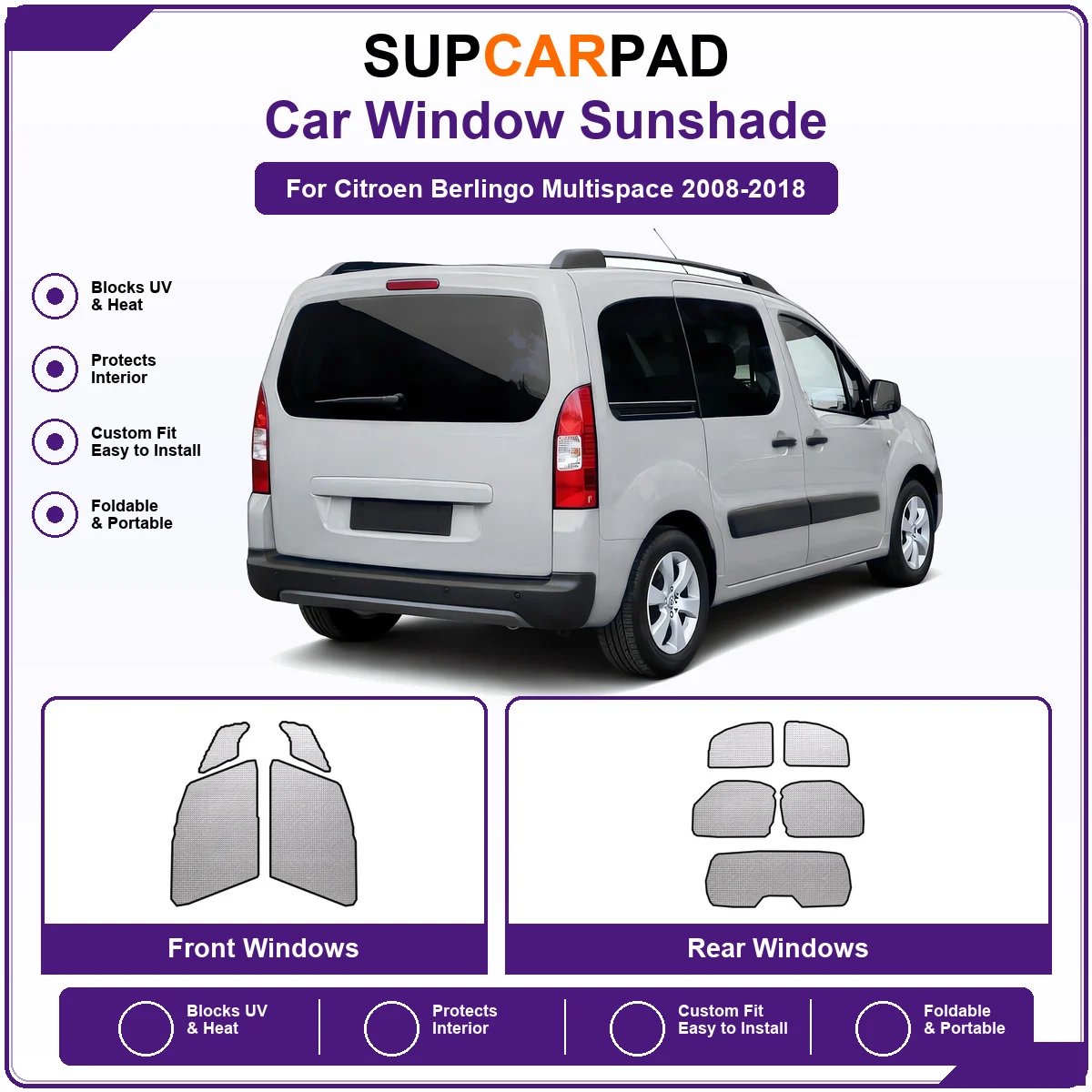 For Citroen Berlingo Multispace 2008-2018 Pre‑Cut Auto Window Sunshade Anti‑UV Car Sun Visor Protector
