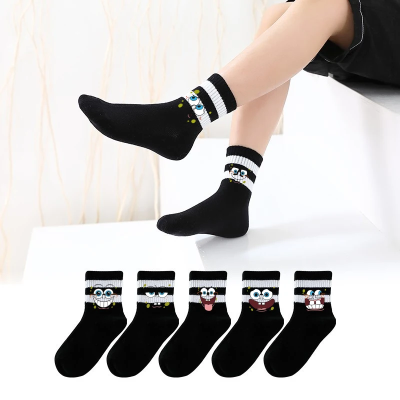 

2024 New Anime Square Eyes Women's Cartoon Socks Mid Tube Fashion Cute Expression Pattern Socks Casual Breathable Autumn Socks