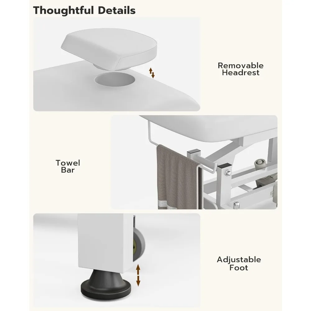 Table de massage et tabouret à élévateur électrique, table de traitement du visage spa avec trou pour le visage, dossier réglable, table médicale, lits de beauté