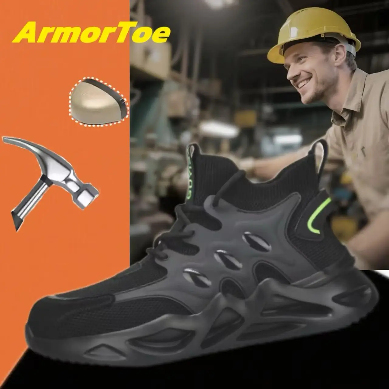 

ArmorToe Shock-absorbing High-top Safety Shoes Steel Toe Anti-smash Anti-stabbing Breathable Work Shoes Non-slip #Armor2633