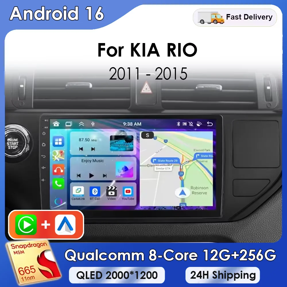 Radio para Auto Android 16 para KIA K3 RIO 2011 2012 2013 2014 2015, Reproductor Multimedia Carplay, Estéreo, Navegación GPS, Wifi 5G, Sin 2 Din
