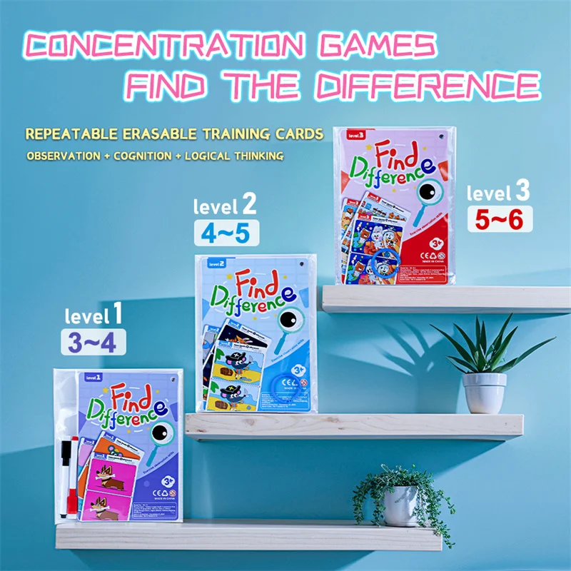 Reusable Find The Difference Puzzle Game Erasable and Rewritable Focus and Observational Training Brain Development Toy for Kids