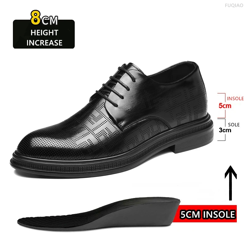 summer Men Elevator Shoes Dress Shoes Formal Leather Quality Busincess Lift 6CM 8CM Height Increased Man Elegance Wedding Shoes