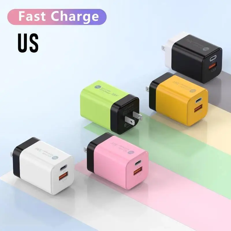 20W US Plug Fast Wall Charger Dual PD USB Ports High Speed Charging Adapter For Smartphones Tablets Home Office Travel Accessory