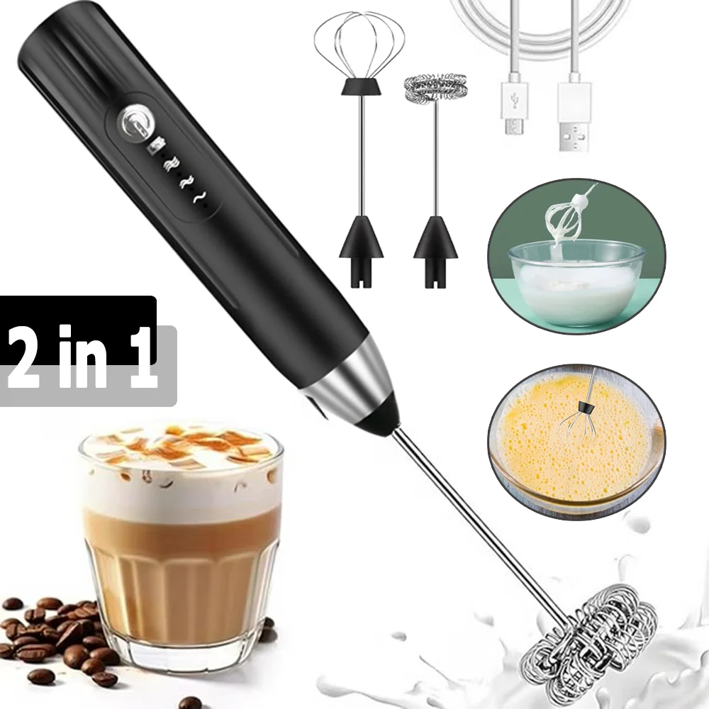 Elektrischer Milchaufschäumer, Eierschläger, 1 Set, 3 Geschwindigkeiten einstellbar, USB wiederaufladbar, 304 Edelstahl, Handschaummixer, tragbarer Getränkemixer für Kaffee, Latte, Cappuccino,