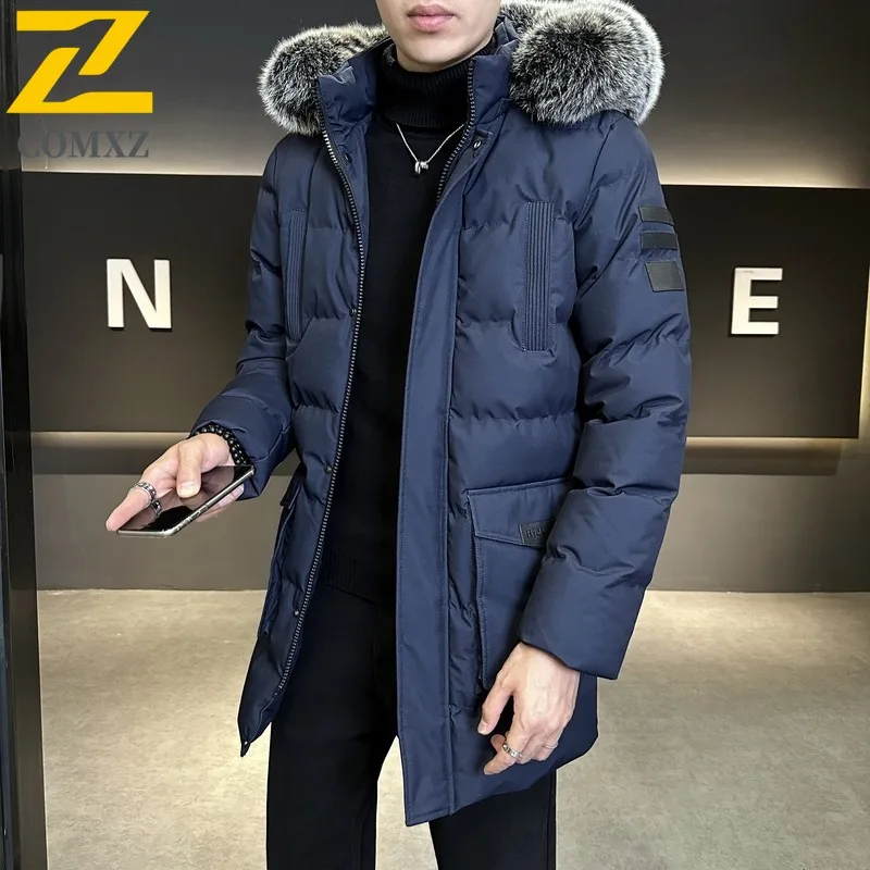

COMXZ Fashion Classic Winter Jacket Loose Fur Collar Removable Hood Work Quilted Jacket Ski Thick Multi-Pocket Men Padding Coat