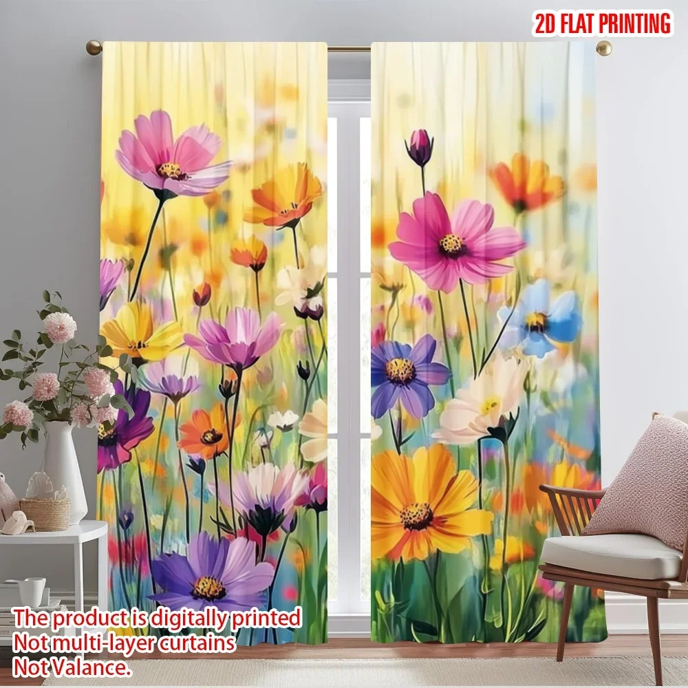 2pcs,2D plane printing Light Filtering Curtains Floral Symphony(5) Versatile Durable Polyester (without rod) Holiday Ldeal for