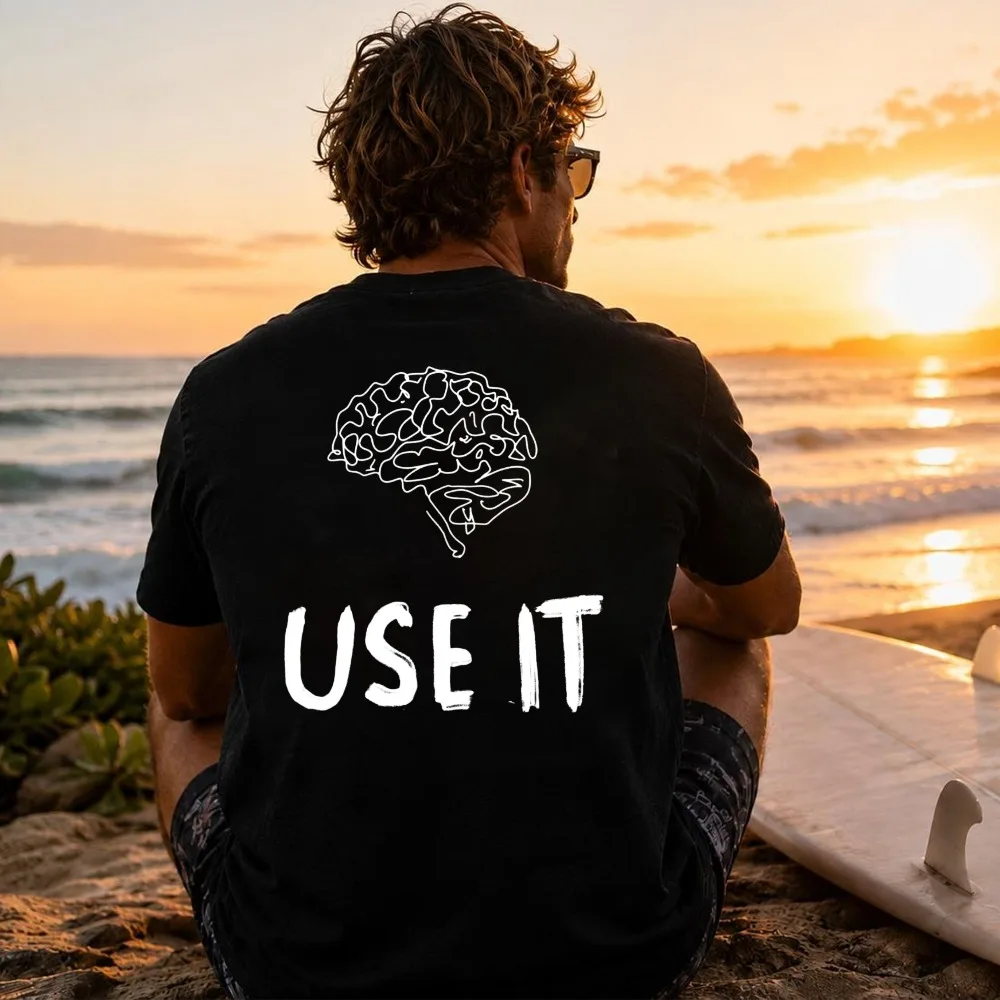USE IT Motivational Graphic T-Shirt Men Back Print Cotton Short Sleeve Inspirational Wisdom Casual Tee Ironic Funny Tshits