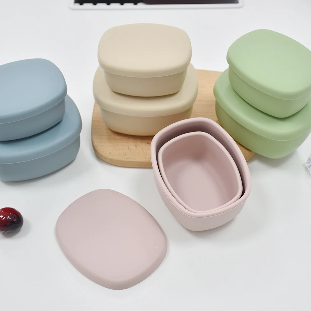 Set of 2 pcs 350ML and 200ml Silicone Snack Boxes for Kids, 2-Pack - Baby Food Container, Reusable, Shockproof for School