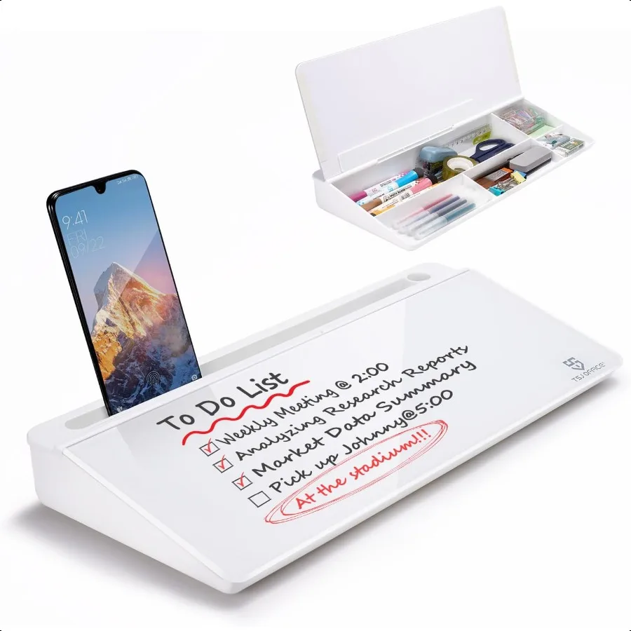 

Small Desktop Whiteboard Glass Dry Erase Board Computer Keyboard Stand White Board Surface Pad with Drawer Desk Organizers with