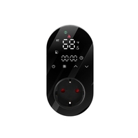 Tuya Wifi 16A Digital Thermostat Outlet Plug LED Temperature Controller EU Plug Black