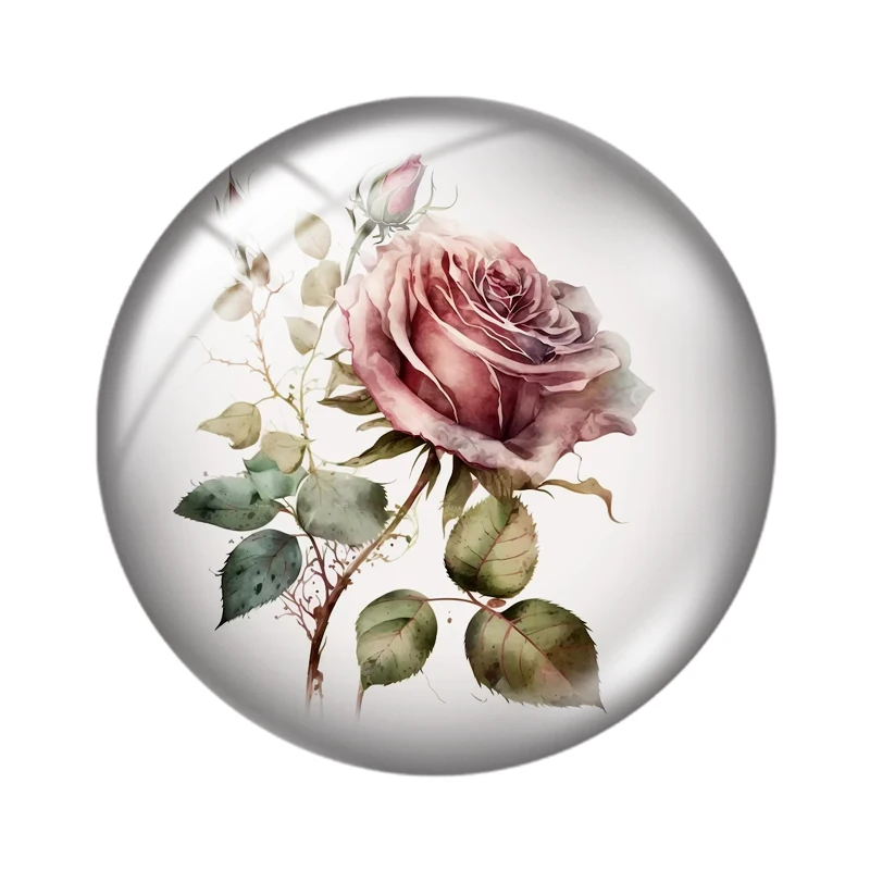Watercolor roses mix 12mm/18mm/20mm/25mm Round photo glass cabochon demo flat back Making findings