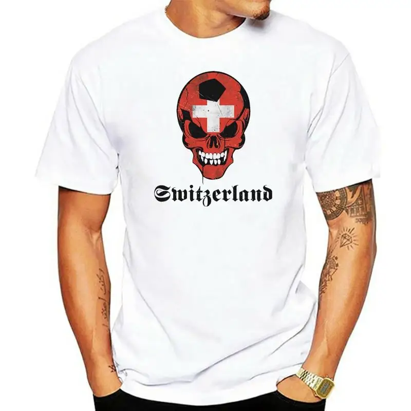 Fashion Mens T Shirt Men Summer Casual Classic Suisse Switzerland  Soccers Skull Flag T-Shirtfashion Tees