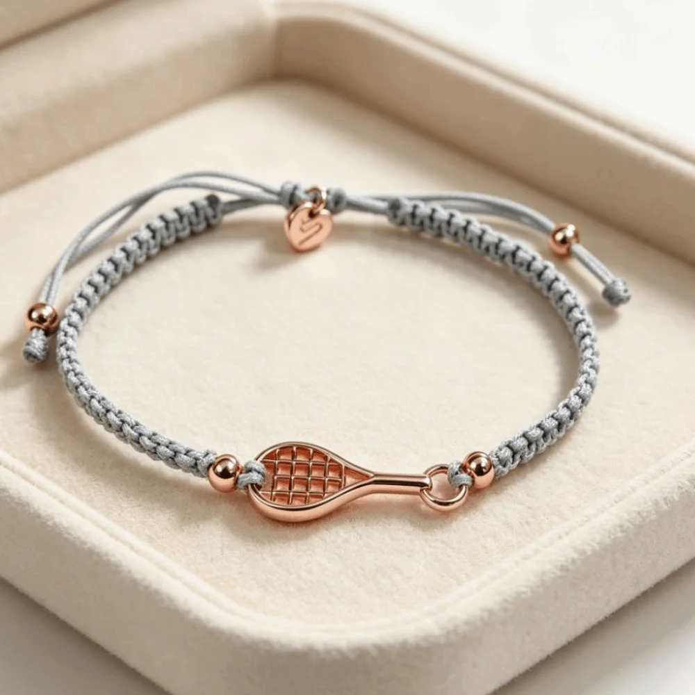 Adjustable Rope Chain Tennis Racket Bracelet Lightweight Design Handwoven Racket Charm Bracelet Vintage Style Copper Material