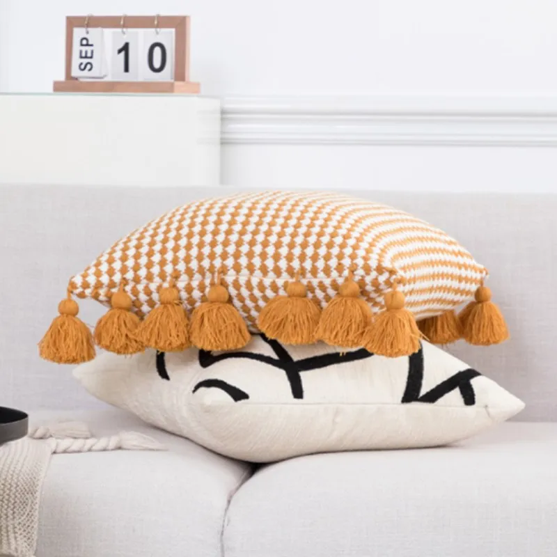 

Inyahome Tassels Pillow Cover With Pompom Decorative Cushion Cover Home Decor Throw Pillow Case Round Cover Coussin Canapé