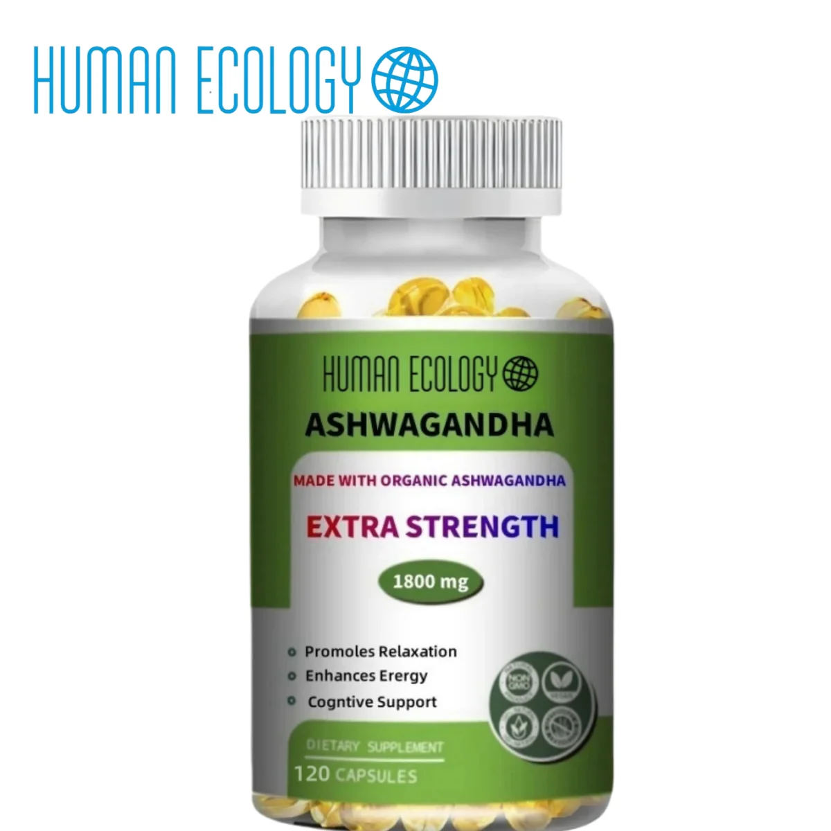 Pure Organic Ashwagandha Root Extract Capsule 1800mg Supplement Help Stress, Focus, Brain, Energy Support Sleep Health