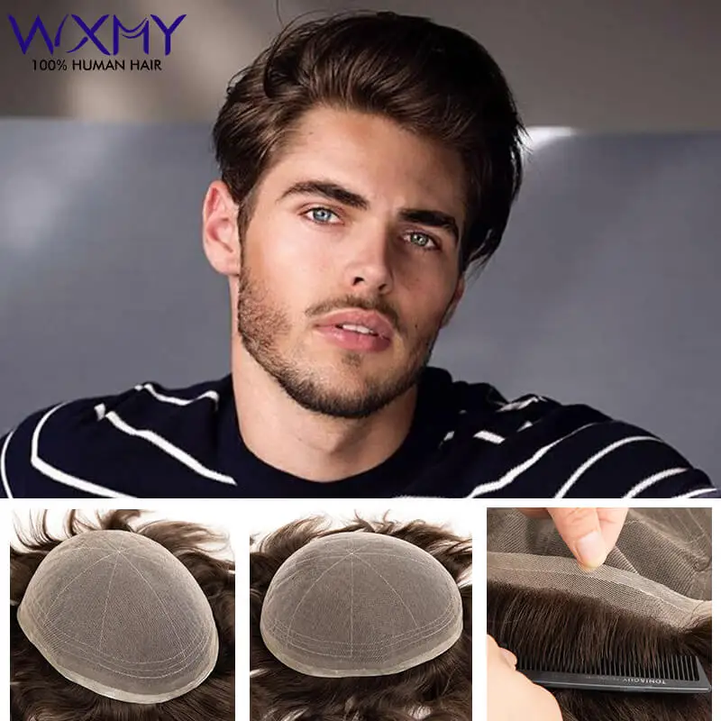 

Toupee Hair Full Lace Man Wig Male Hair Prosthesis 6" Natural Human Hair Men's Wigs Breathable French Lace Hair System Capillary