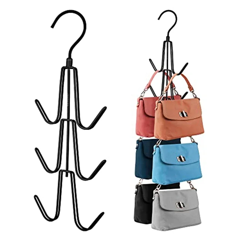 

Closet Purse Hanging Organizer Metal Hanger Space-Saving Rack Wardrobe Handbag Totes Holders Rotated Hook