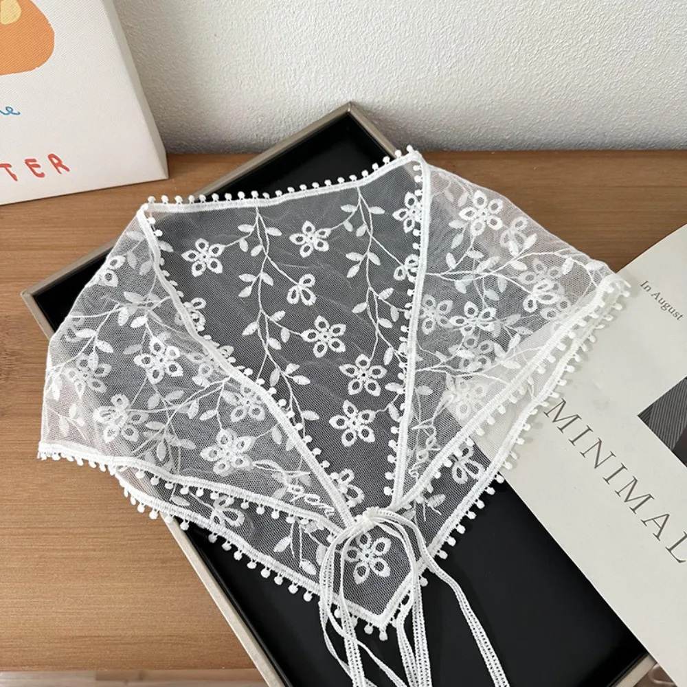 الأبيض المنسوجة الأزهار الدانتيل وشاح الشعر يلتف النساء الحلو رباط شعر الرجعية الدانتيل إكسسوارات الشعر تنفس مثلث الحجاب
