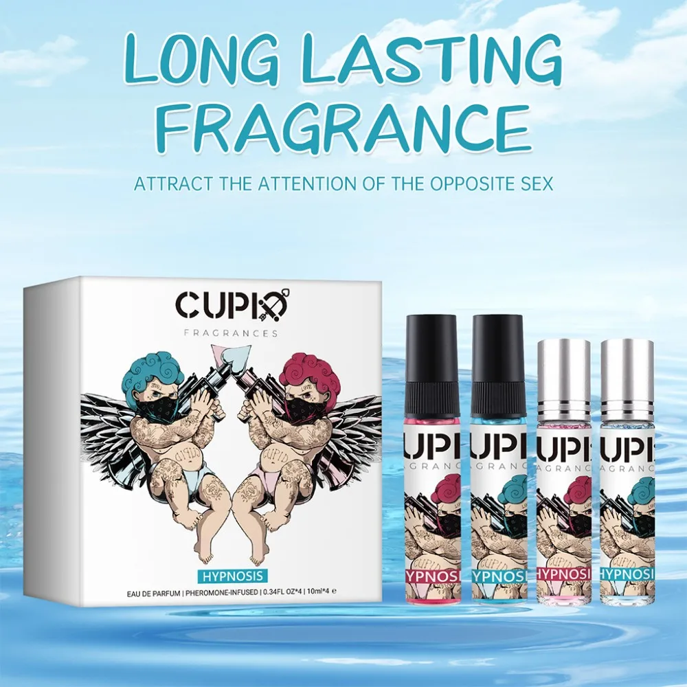 Cupid 10ml*4 Pink & Blue Glass Bottles Unisex Floral Gourmand Cologne Men and Women for Christmas and New Year gifts