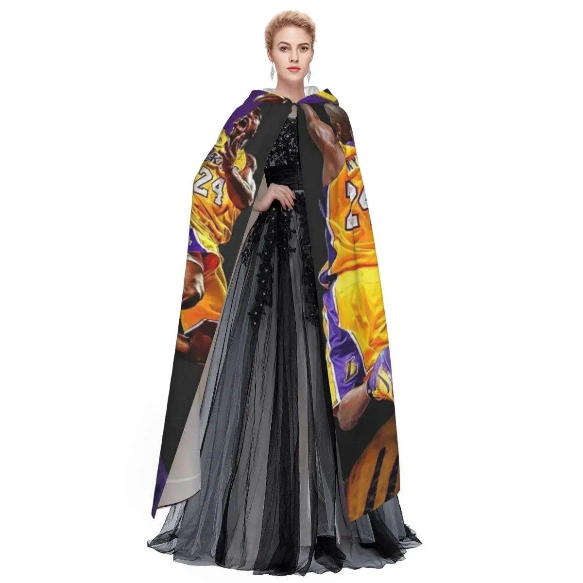 Basketball Kobe Bryant Long Hooded Cloak Witch Medieval Costume Cosplay Cape HalloweenVampire Adult Unisex - view 2