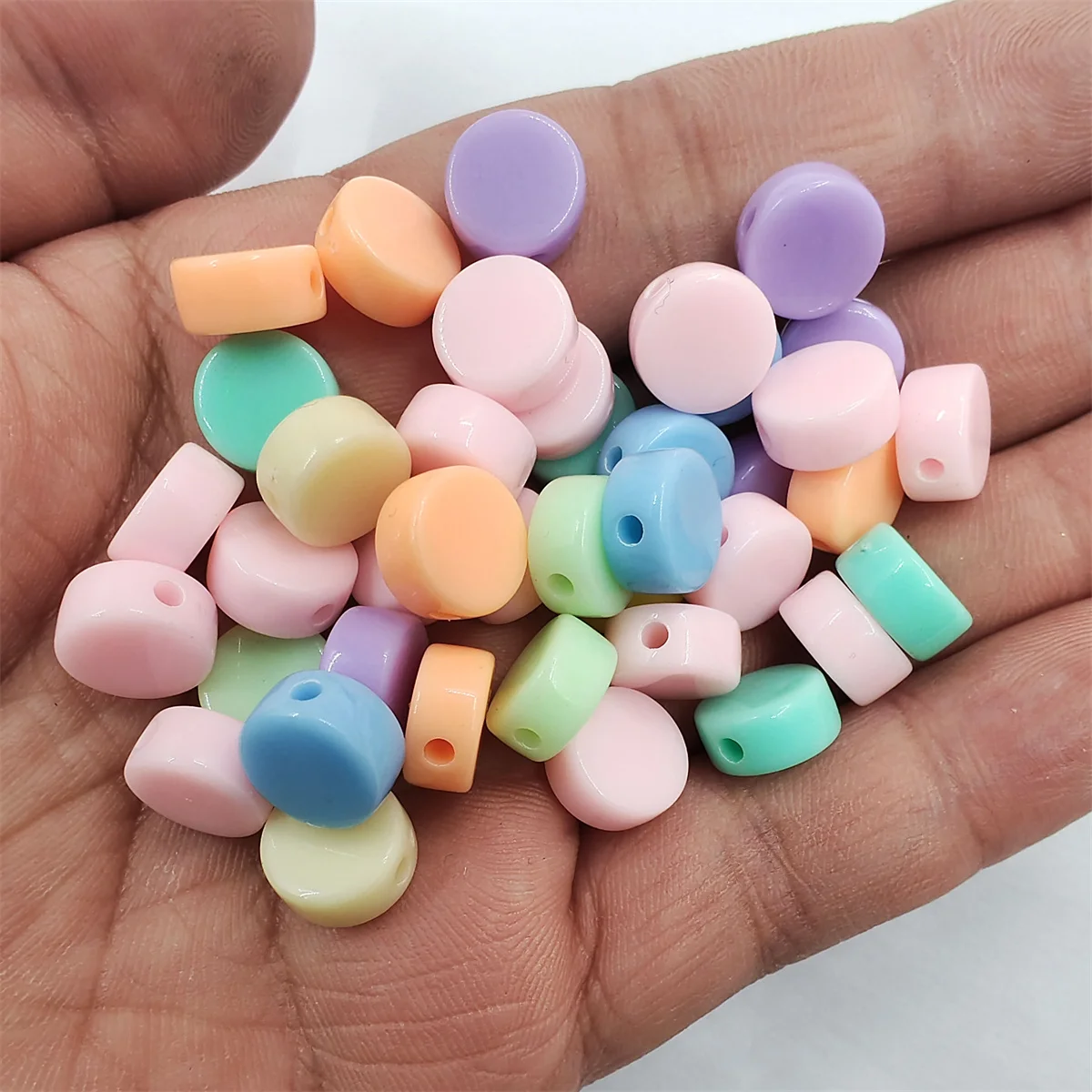 100Pcs 8mm/10mm Cream Macaron Color Round Flat BeadsJewelry Accessories DIY Bracelet Necklace Making