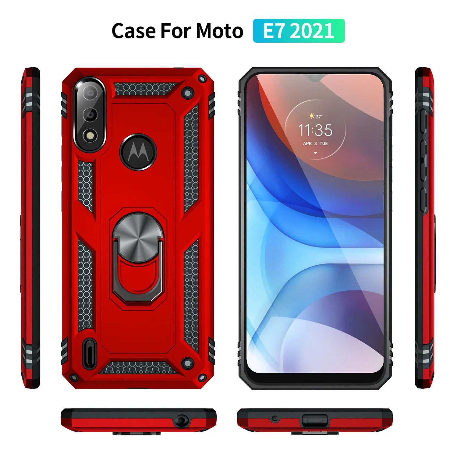 For Motorola Edge 20 Lite Fusion Pro Moto E7i Power E6s Plus E 2020 Shockproof Ring Stand Holder Case Cover cover+Tempered Glass