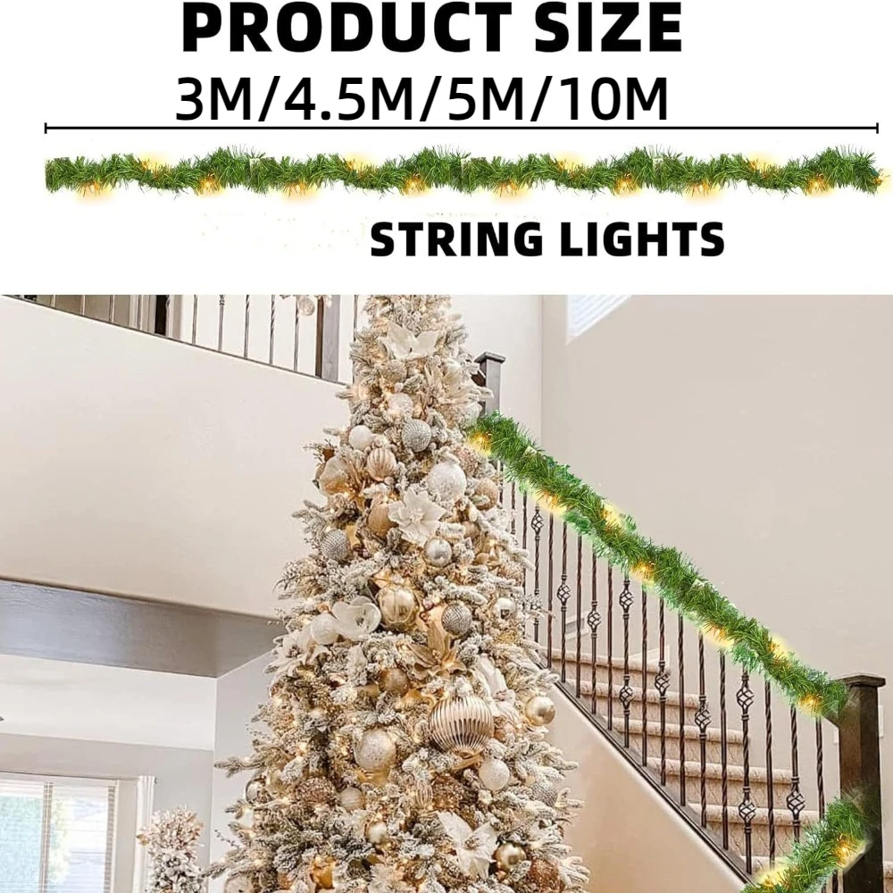 Christmas Decor Artificial Rattan Pine String Lights 50LED with Lights Simulated Wreath Decor Greenery Hanging Ornament