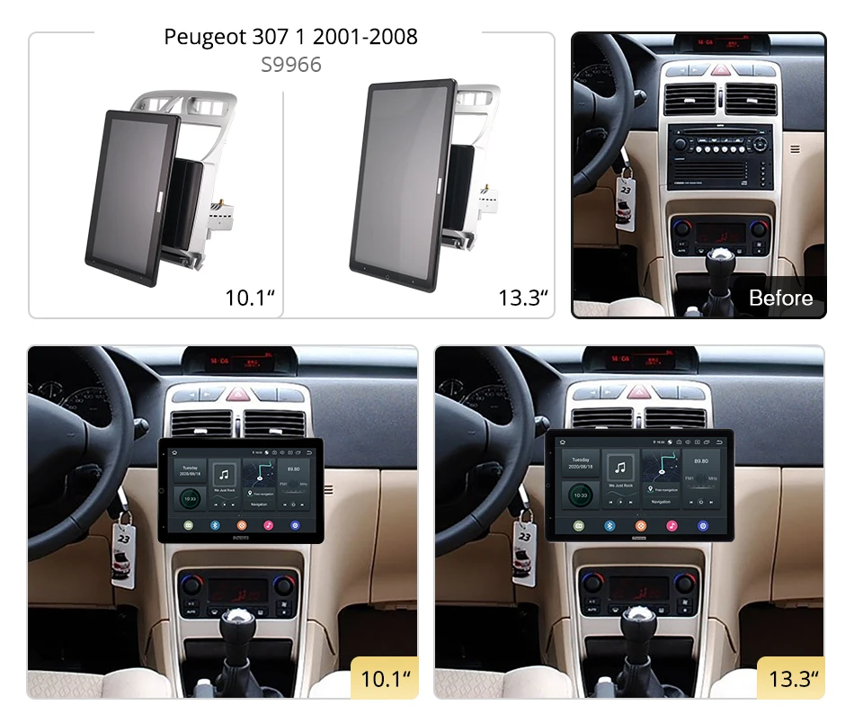 1920*1080 Nano Ownice Android 12.0 for Peugeot 307 1 2001-2008 Car Radio Video Audio 13.3