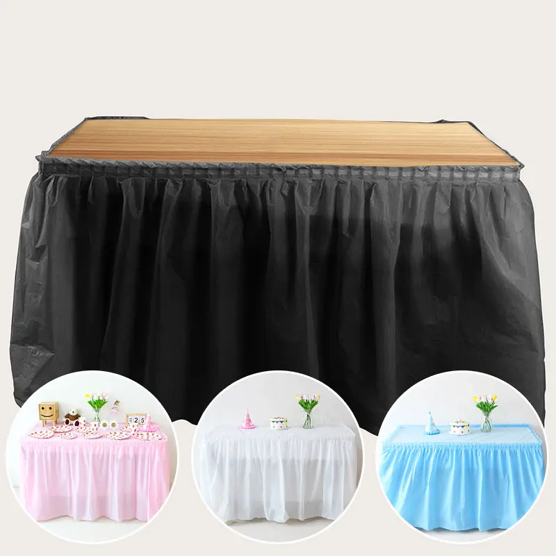 Disposable Plastic Pink Table Skirt Rectangle Tulle Table Cover Oil Proof Tablecloth Wedding Reception Baby Shower Birthday