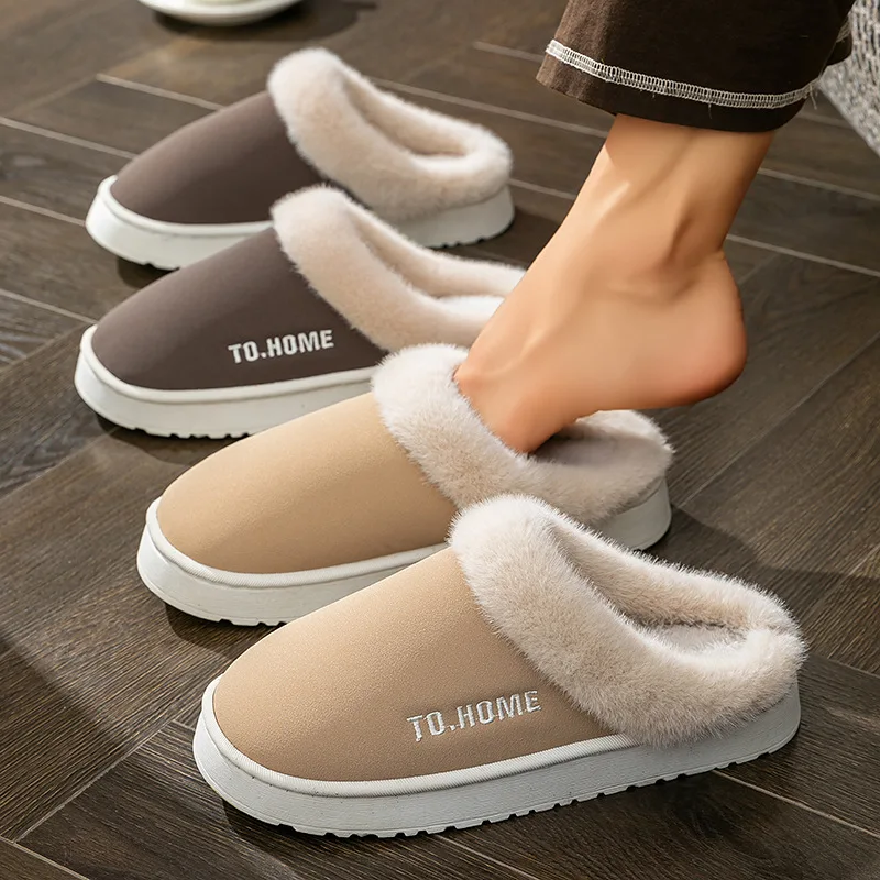 

Мужские зимние тапочки 2025 на толстой подошве для дома, противоскользящие и теплые домашние тапочки с меховой подкладкой, хлопковые тапочки, повседневная домашняя обувь