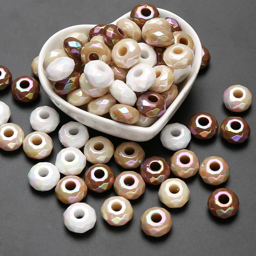 20Pcs 15mm White Brown Acrylic Round Big Hole Beads Loose Spacer Bead For DIY Necklace Bracelet Earring Jewelry Making Accessory