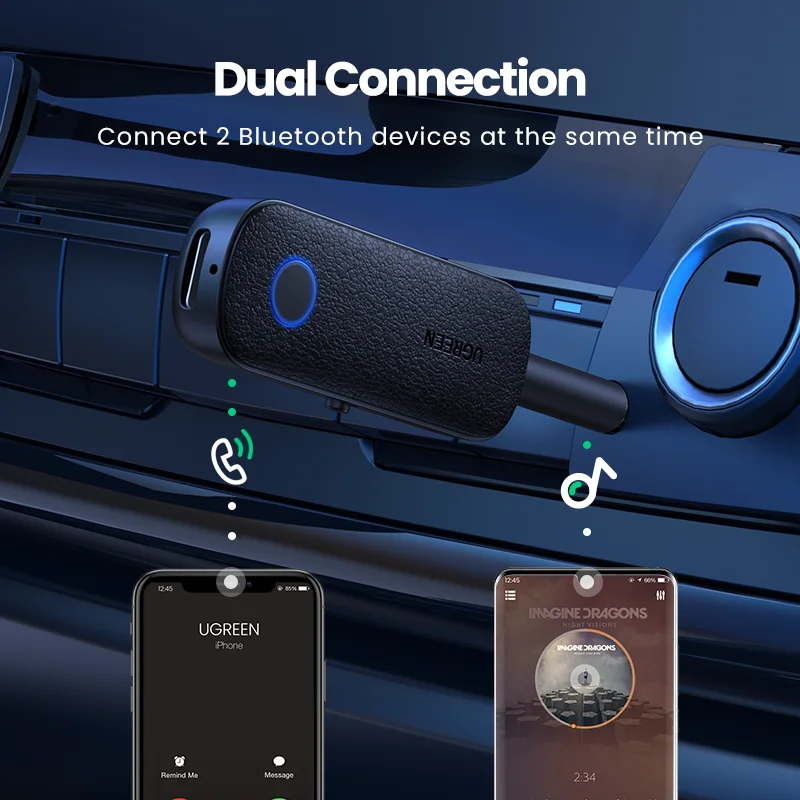 【RU】UGREEN 2-in-1 Bluetooth Adapter AUX 5.0 Wireless 3.5mm for Earphones TV Car Audio