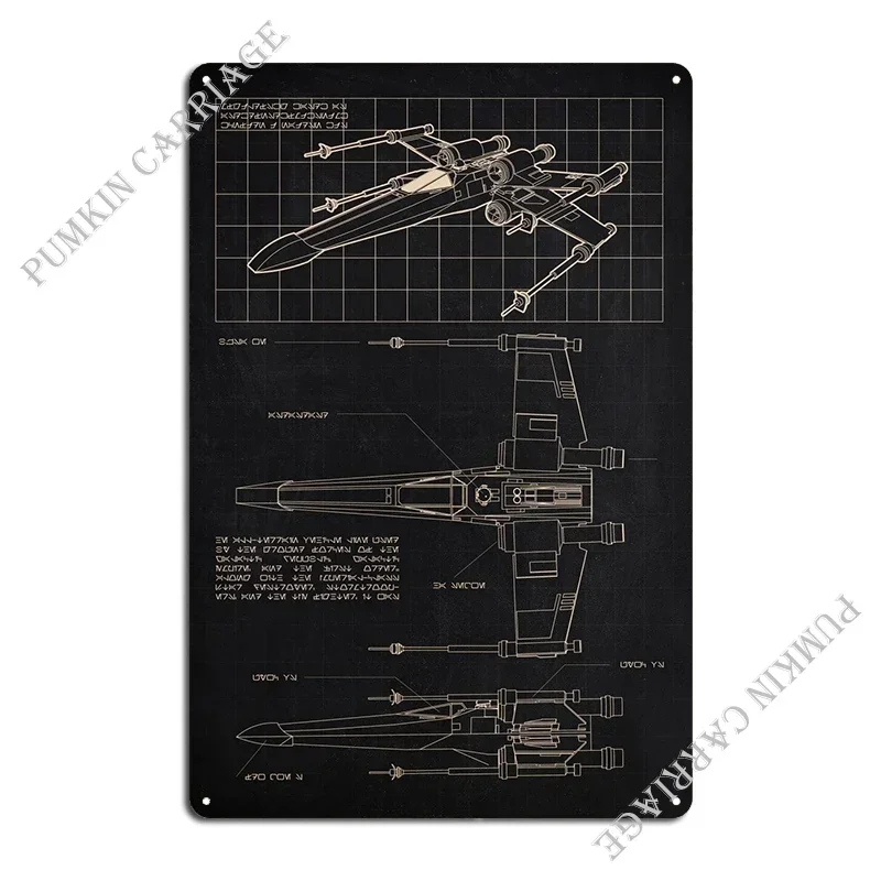 X Wing Blue Print Metal Gear Solid Rex Interstellar Blueprints Metal Create Kitchen Plaques Cinema Tin Sign Poster