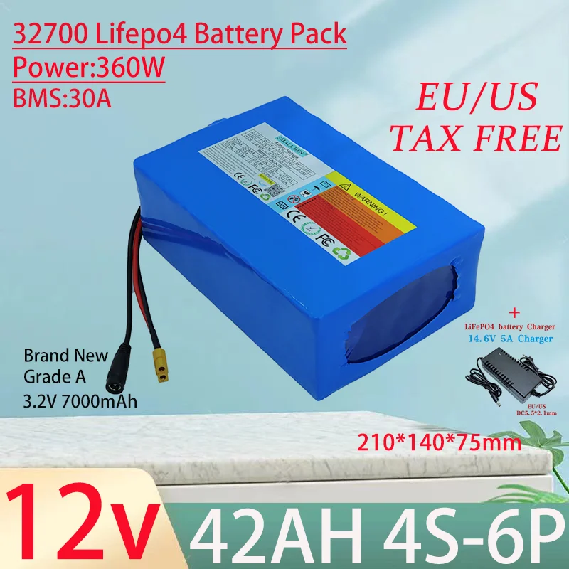 12.8V 21Ah 42Ah Lifepo4 battery pack 4S 32700 Built-in 30A Same port charge and discharge balance BMS 12V Power Supply+Charger