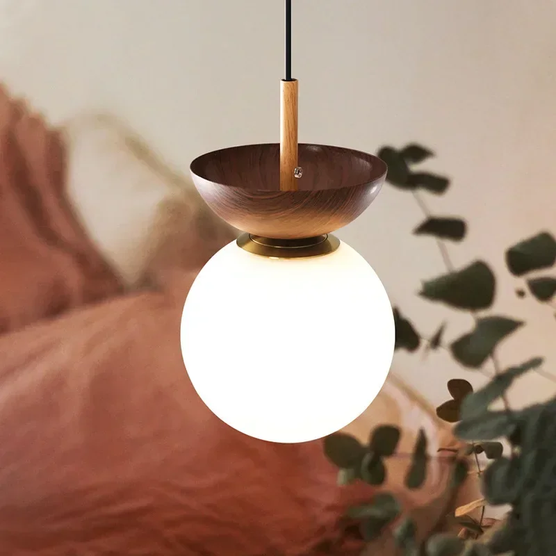 Cute Lovely Small Good Price Simple Frosted Glass LED Wood  Kitchen Living Room Kid's Room Bedroom Pendant Lamp Ceiling Lamp