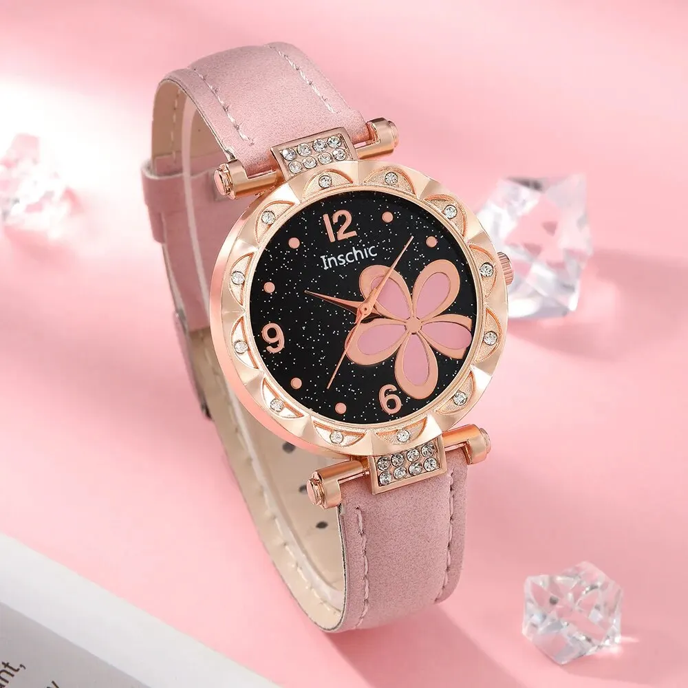 5pcs Women\'s Watch Set Casual Fashion Pink Quartz Watch Fashion Bracelet Watch Set