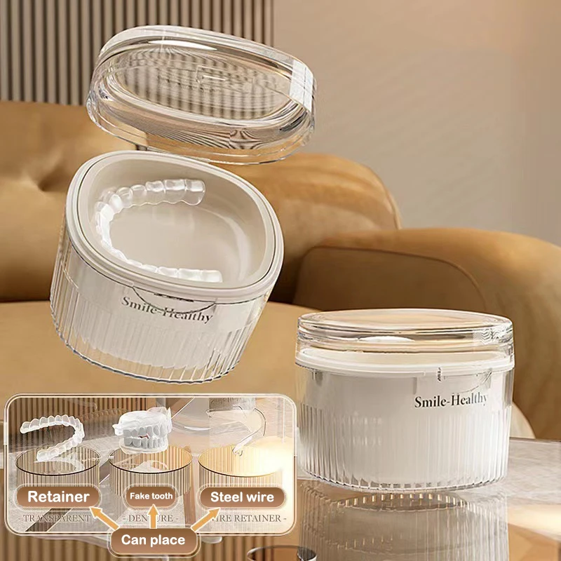 Orthodontic Retainer Braces Storage Box Soaking Invisible Teeth Denture Cleaning Tooth Storage Portable Belt Case